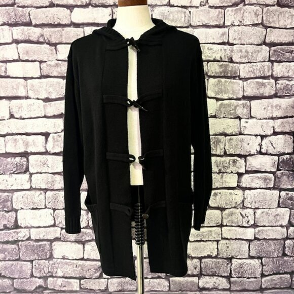 Karen Scott Sweaters - Karen Scott Black Hooded Cardigan Sweater Size L